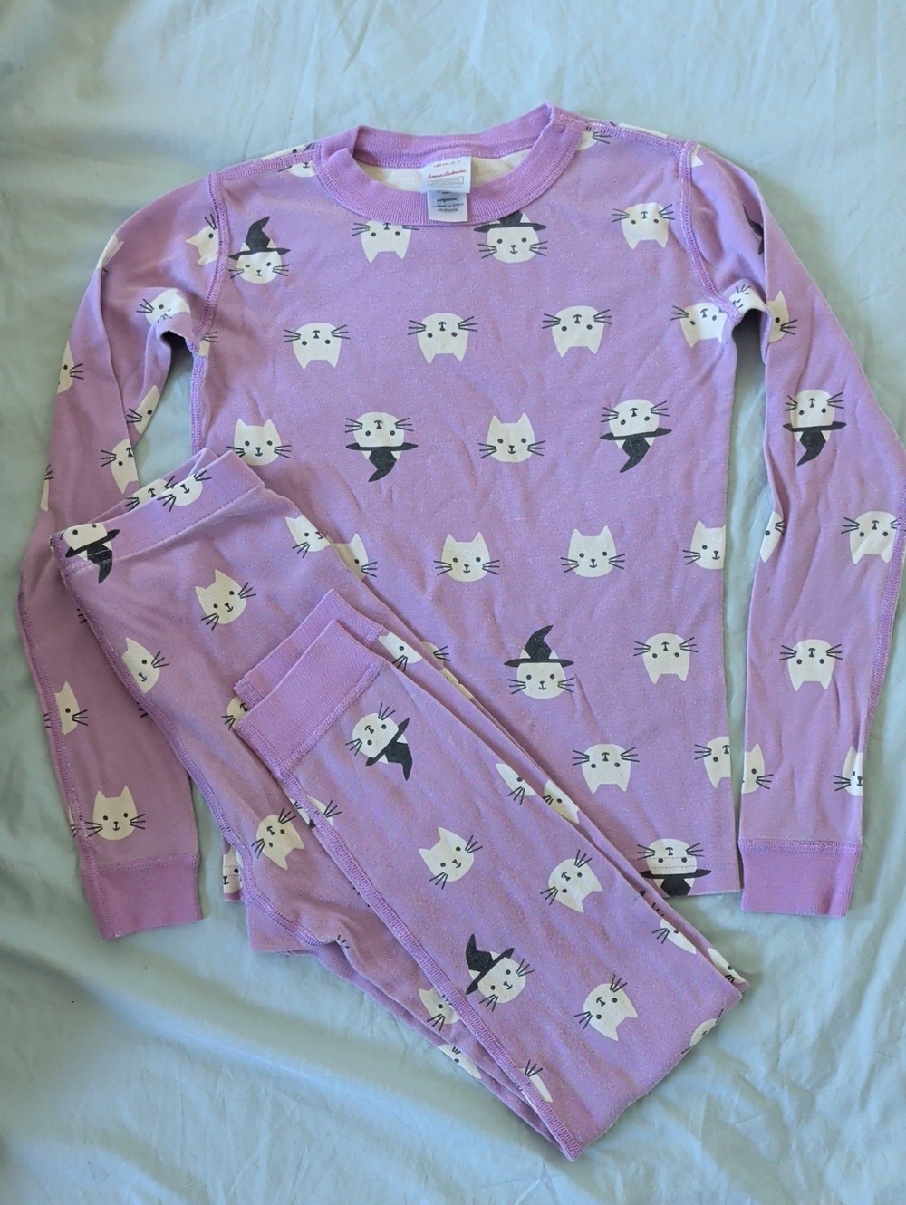 Hanna Andersson Girls Lavender Halloween Cat Face Pajama Set, Size 140cm, 10